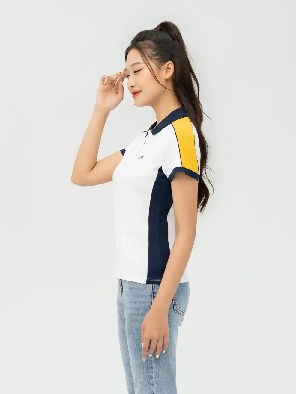 Polo Nữ Cafe Dệt Tổ Ong Phối 3 Màu - Trắng phối vàng - S