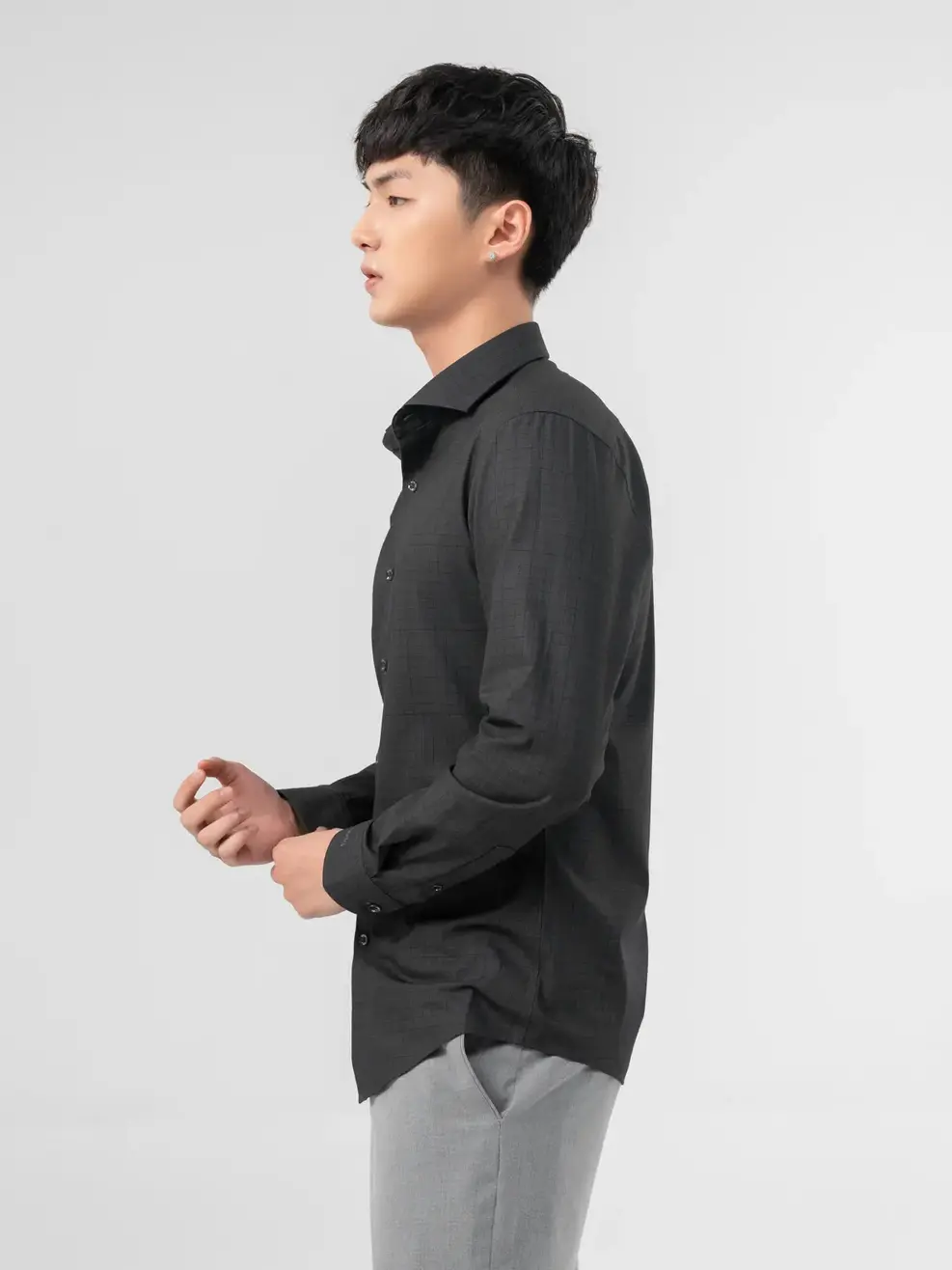 Sơ Mi Dài Tay Bamboo Kẻ Caro - Đen - M