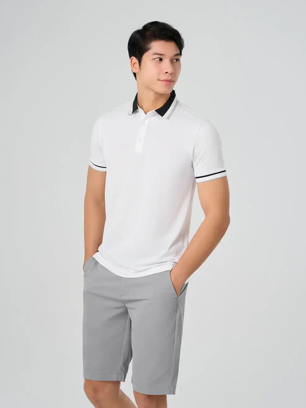 Áo Polo Nam Bo Dệt In Kẻ - Trắng 001 - 2XL