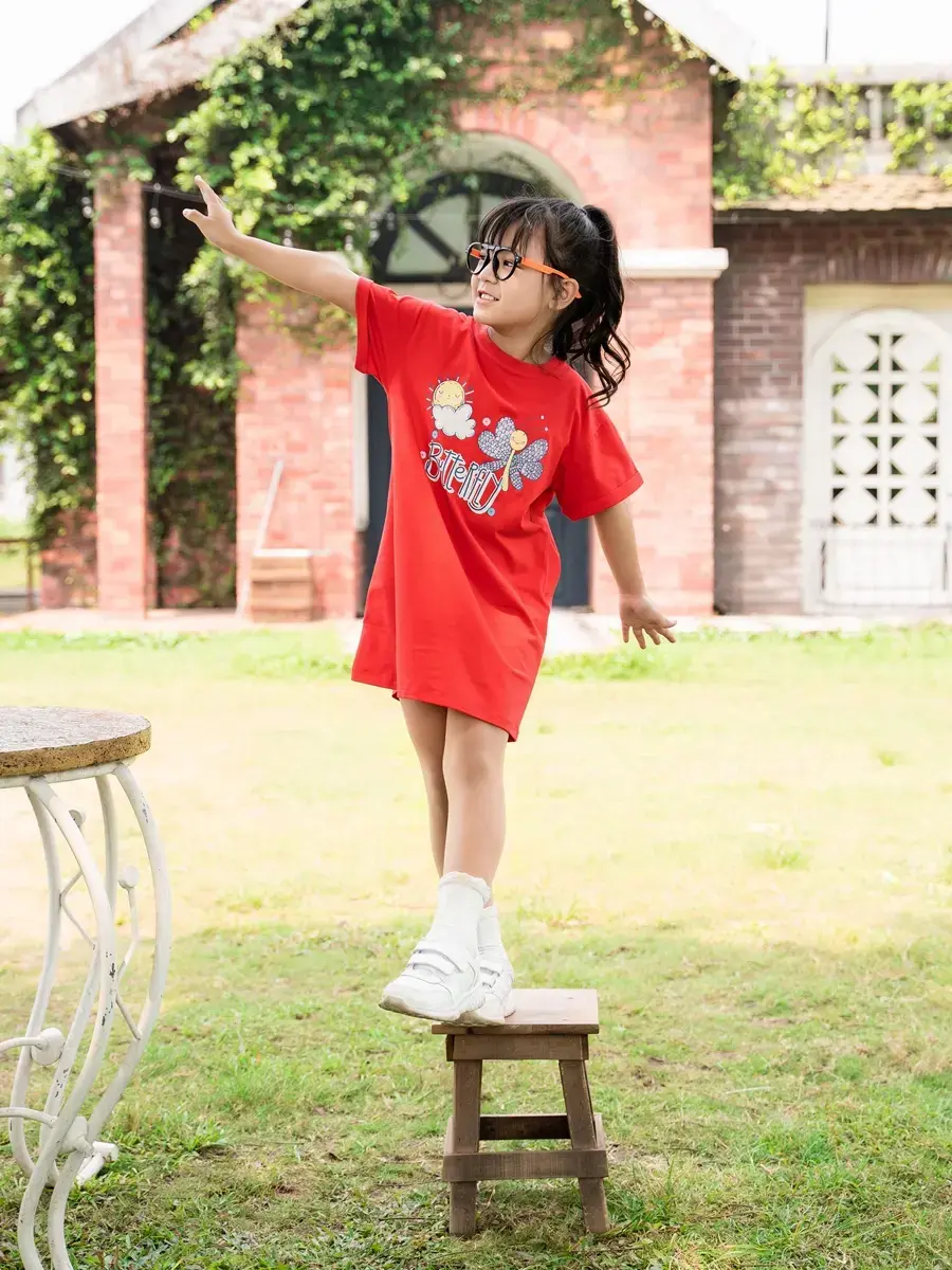 Váy kid nữ cánh bướm thêu - Đỏ - 4