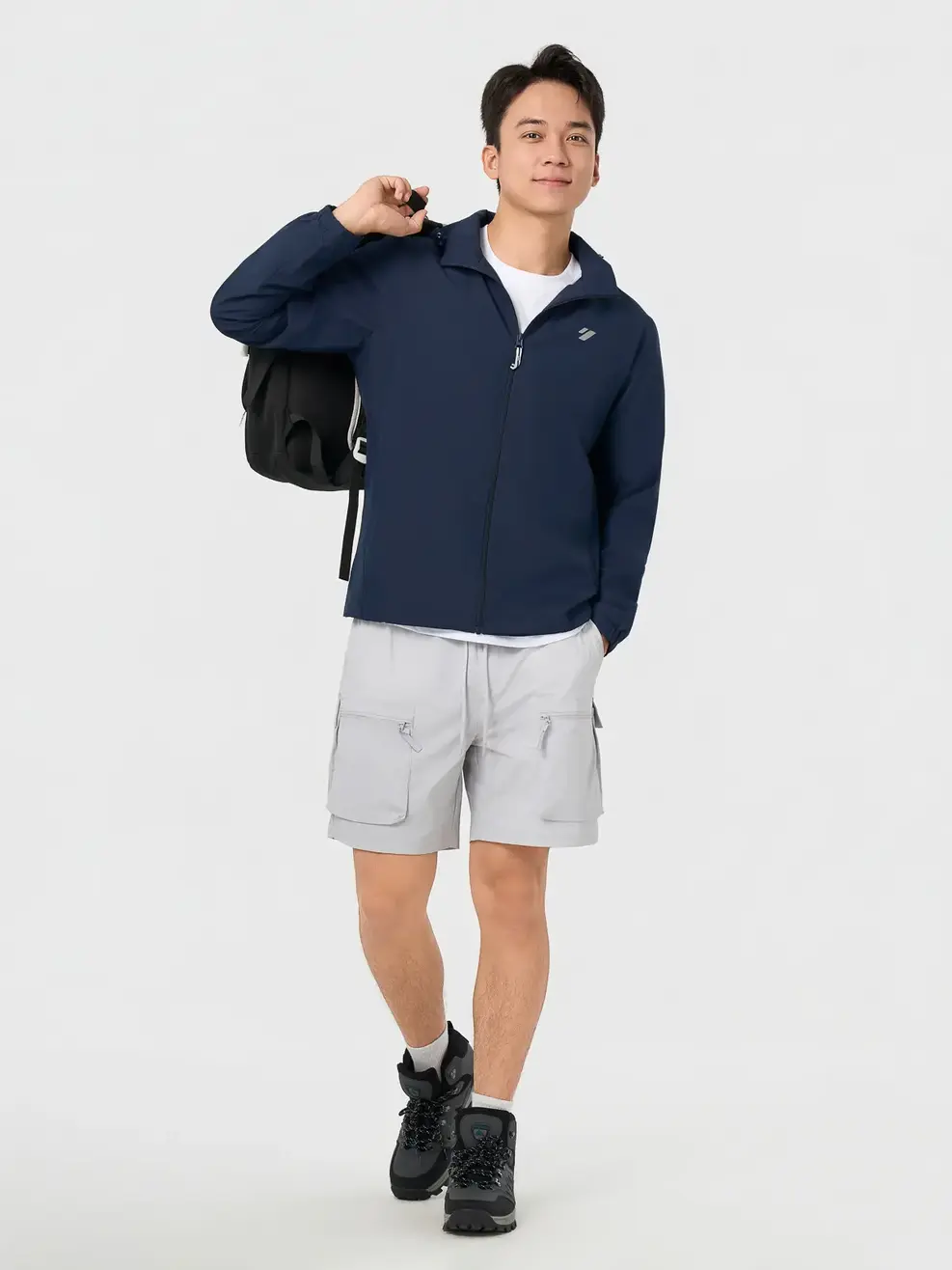 Áo Khoác Gió nam cơ bản phối dây dệt - Navy 001 - M