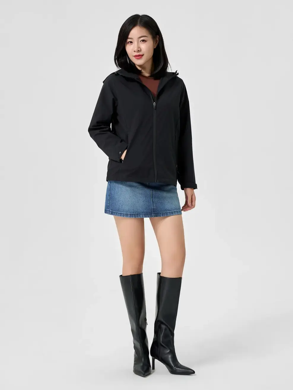 Áo Khoác Nữ Mũ Liền Lót Lông - Đen - XL