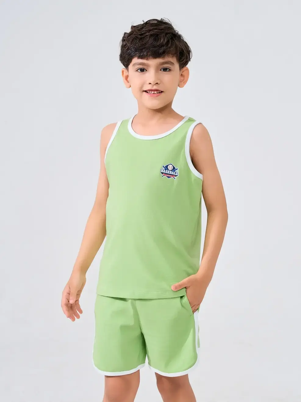 Đồ Bộ Kid Ba Lỗ Phối Viền - Xanh chuối - 2-3