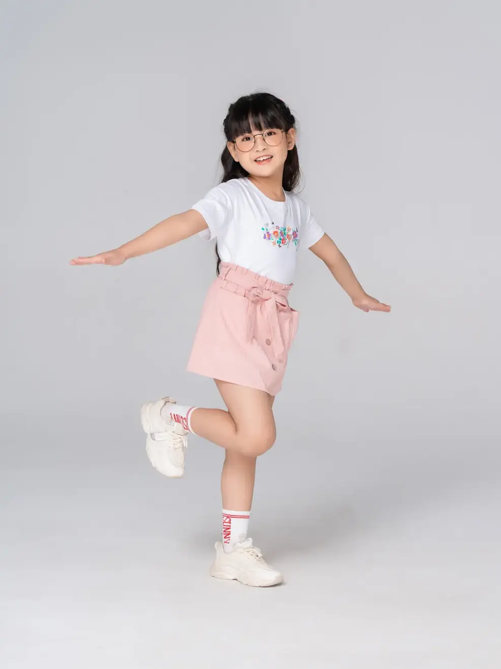 Chân váy kid nhỏ A túi vuông đai nơ - Hồng - 6