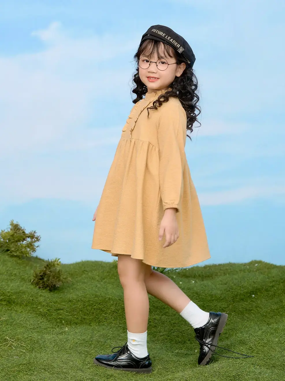 Váy trẻ em dáng xòe cổ bèo  - Vàng