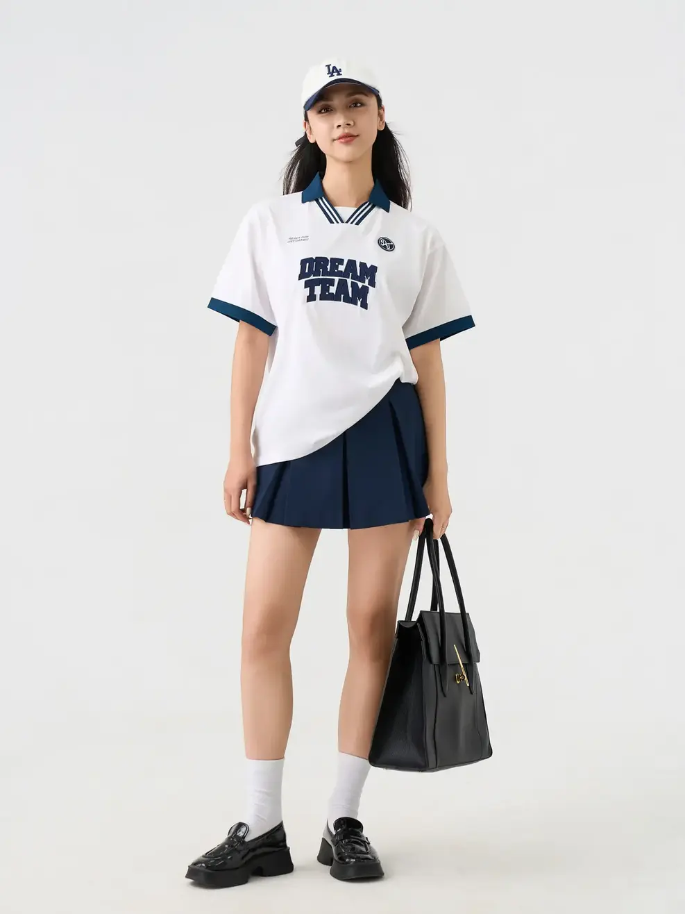 Áo Polo Nữ Relax Dreamteam Cổ V Bo Kẻ - Trắng 001 - S