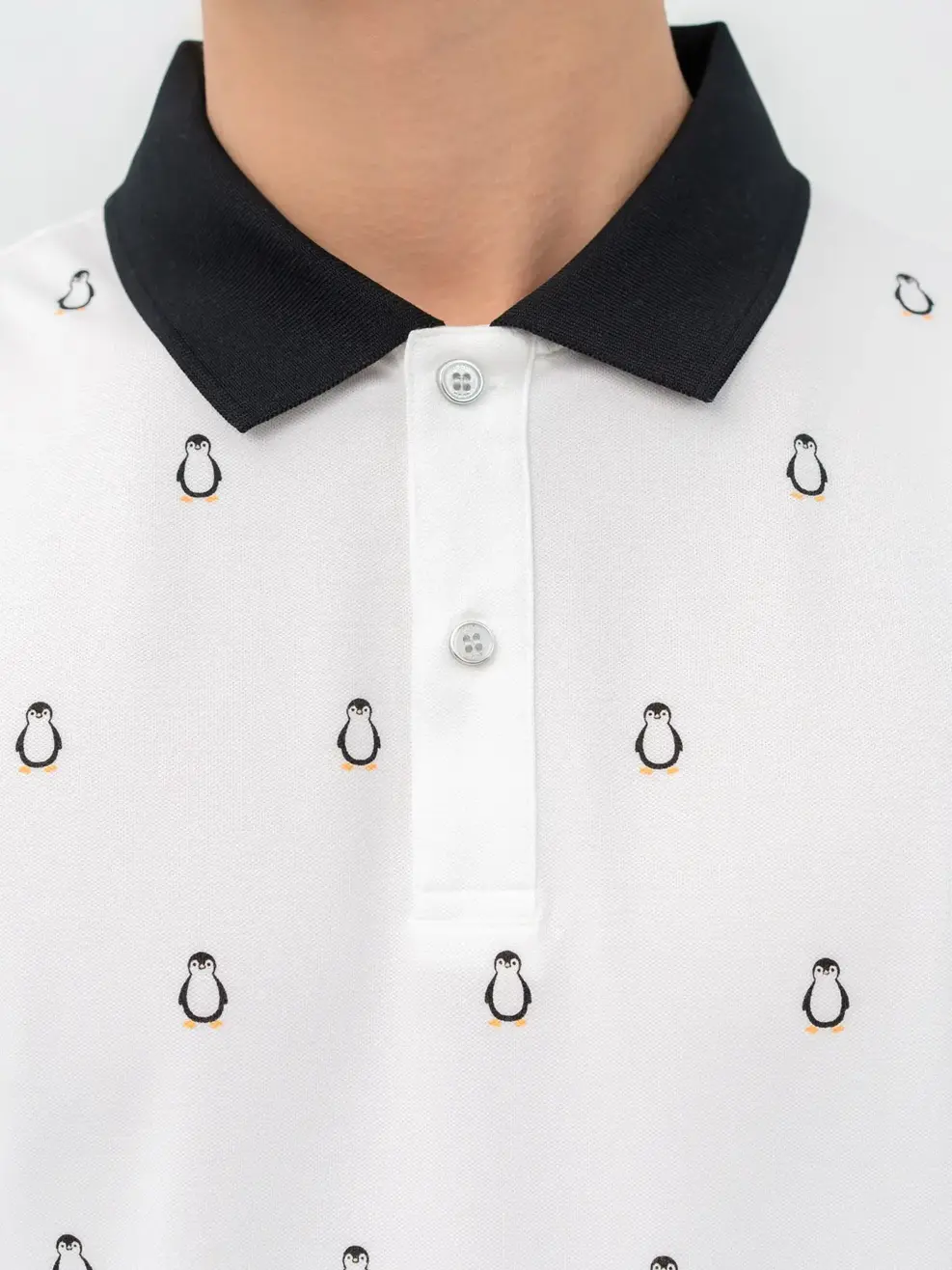 Áo Polo Nam Mắt Chim In Chim Cánh Cụt - Trắng - M