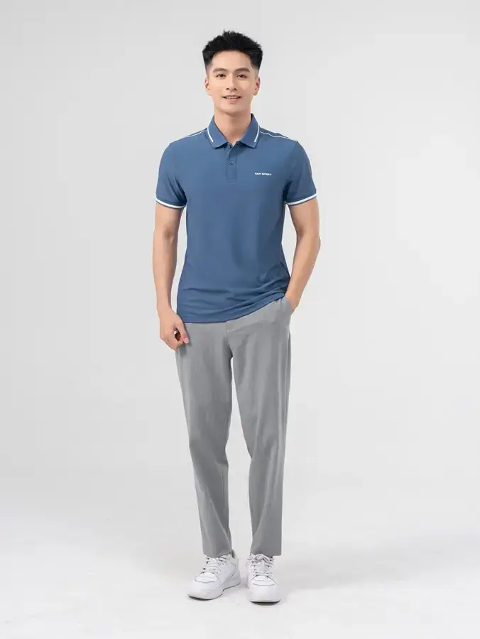 POLO THỂ THAO NAM PHỐI LÉ NỔI BẬT - Xanh than - M
