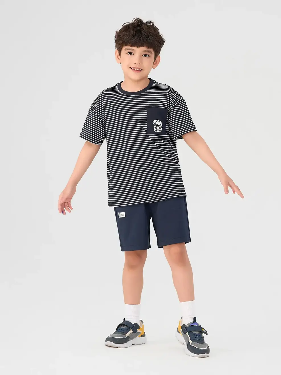 Áo Thun Cộc Tay Trẻ Em Kẻ Phối Túi - Kẻ navy - 2-3