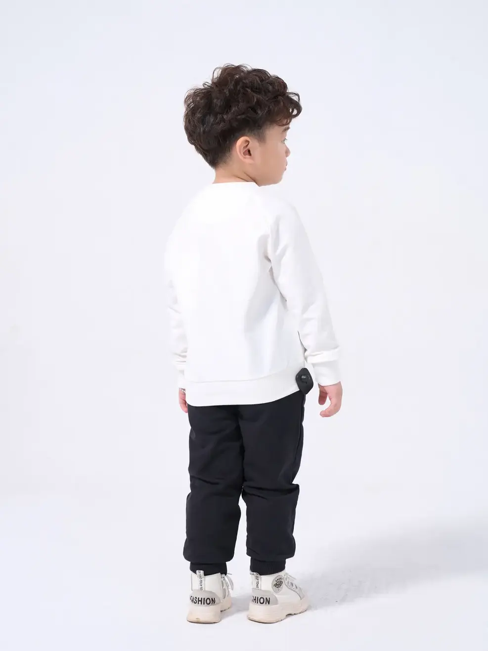 Bộ nỉ kid in logo - Trắng đen - 4