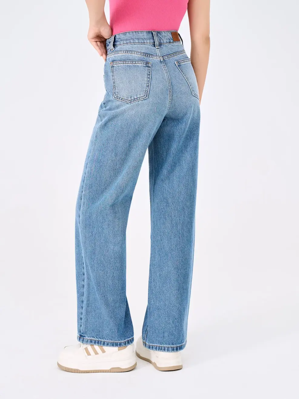 Quần Jeans Nữ Ống Suông Cạp Cao Túi Can Chéo  - Xanh - 25