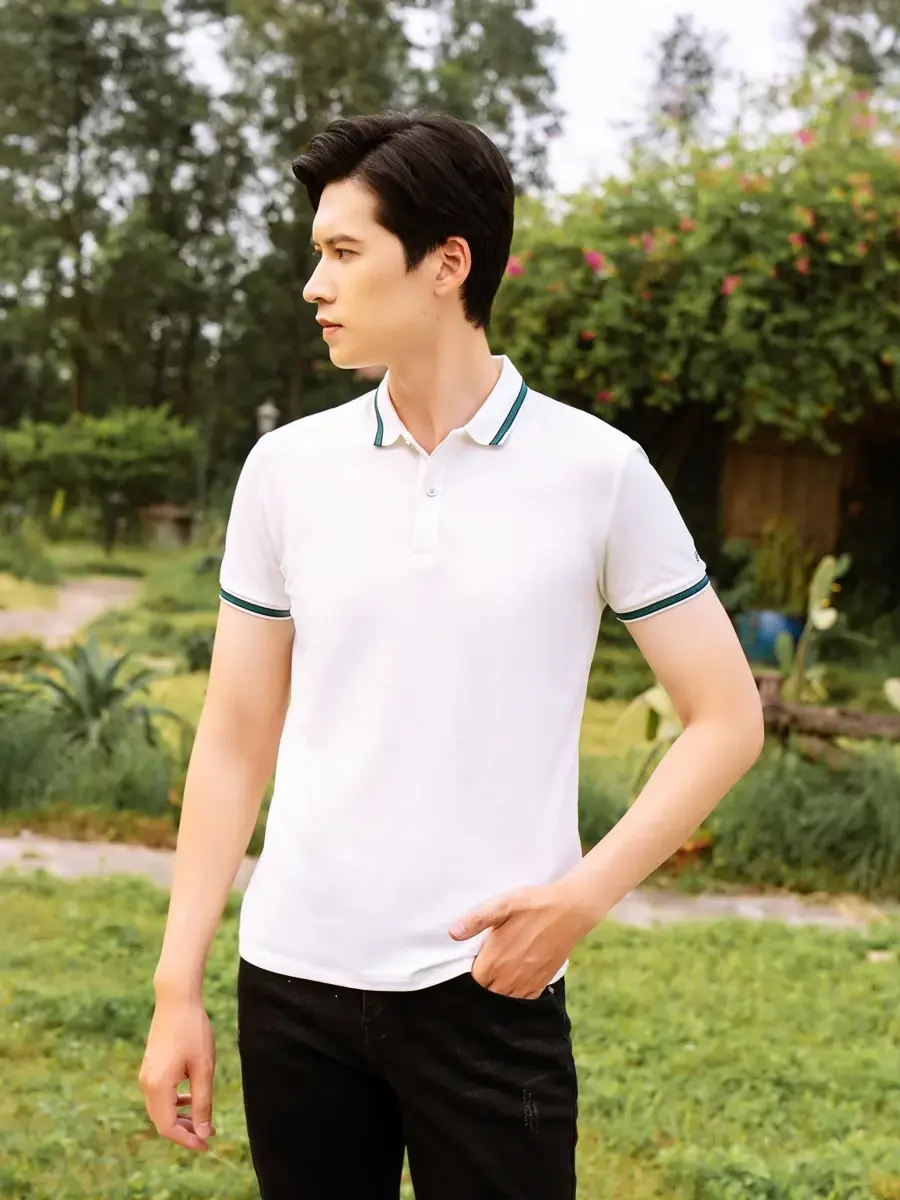 Áo polo nam mắt chim bo dệt nổi - Trắng - 3XL