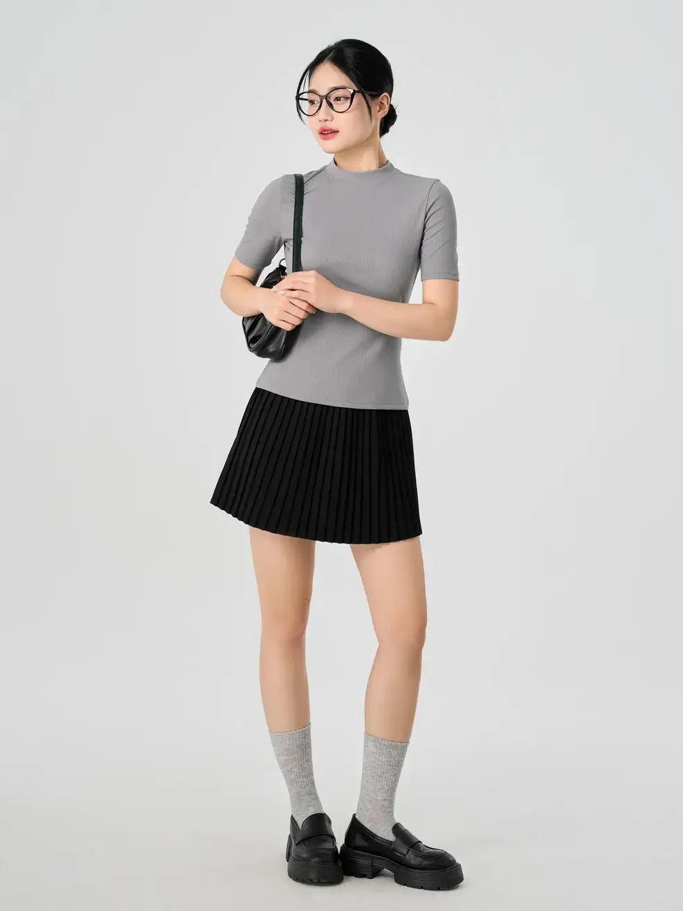 Áo Phông Thun Rib Cổ Tròn Cao Tay Lỡ - Xám 042 - M