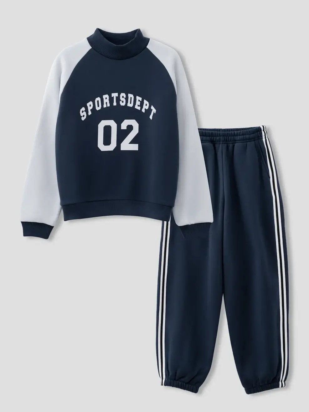 Bộ Đồ Kid Cổ Cao Tay Raglan Phối Màu - Tím than 036 - 140