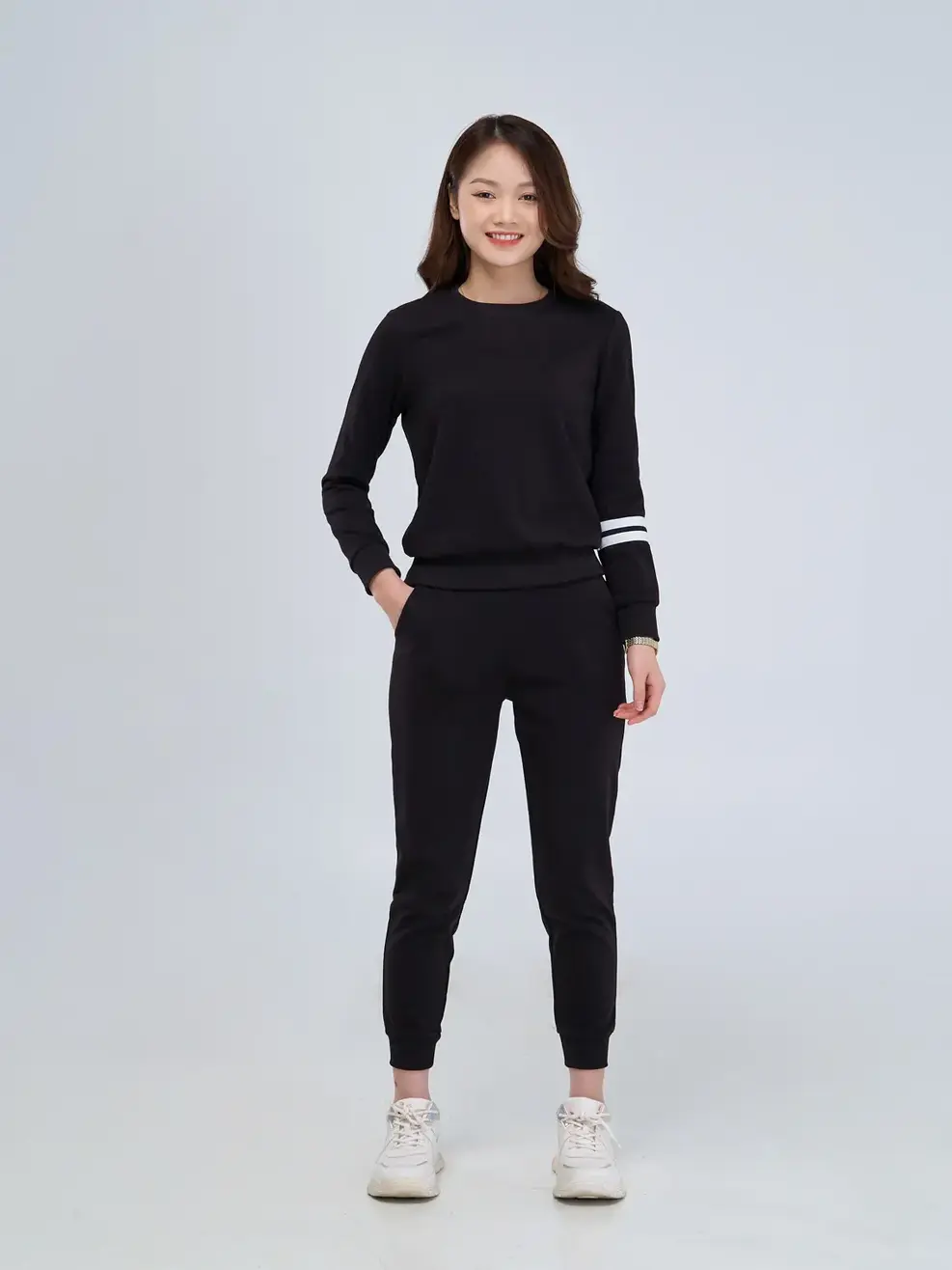 Bộ da cá phối bo - Đen - S