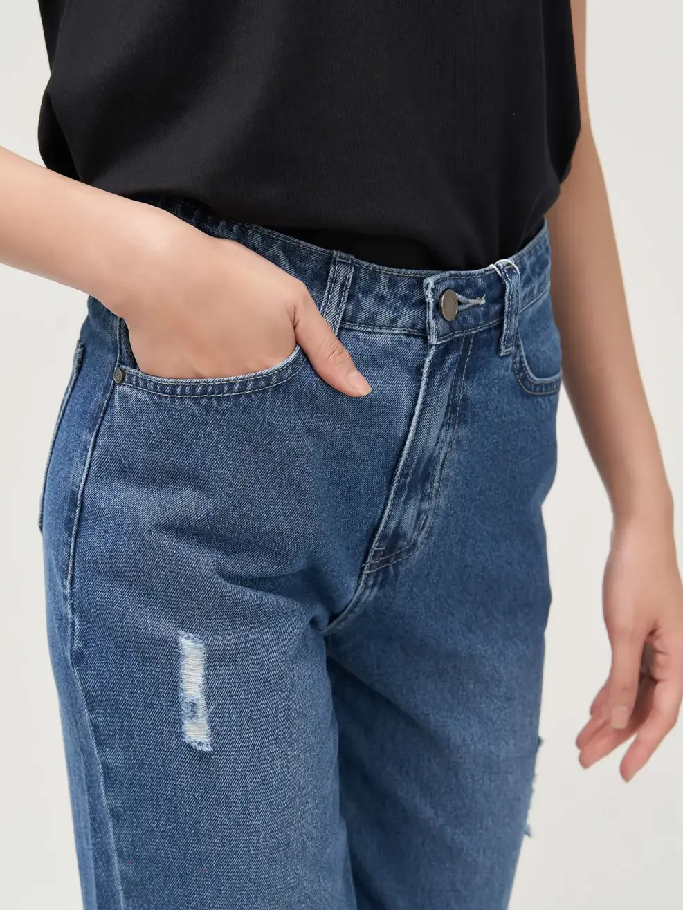 Quần Jeans nữ rách baggy - Xanh - 28