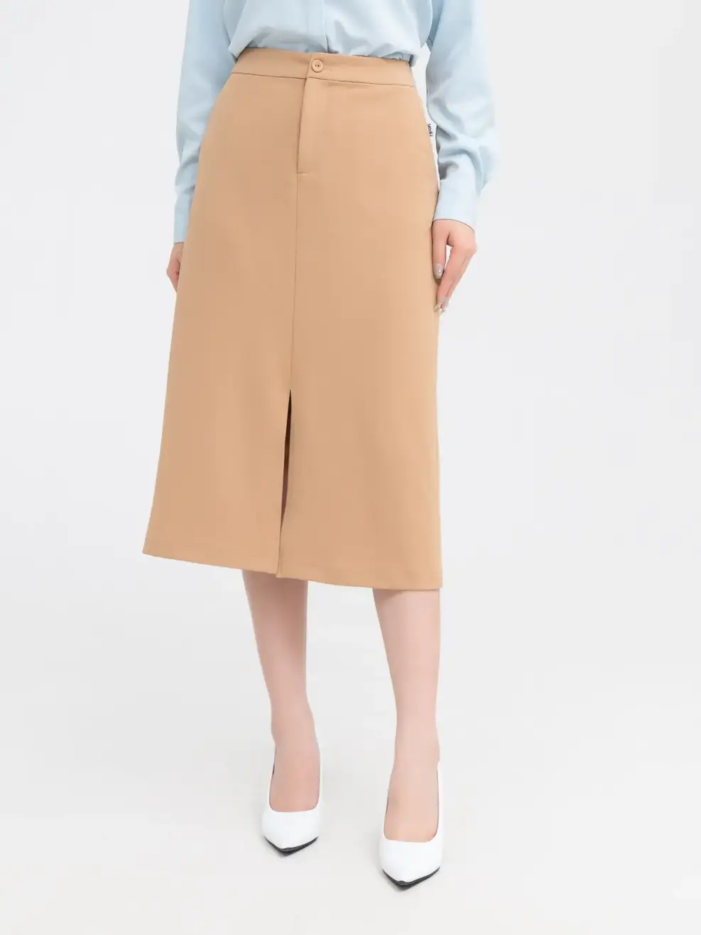 Chân Váy Nữ Đứng Xẻ Trước - Be - S