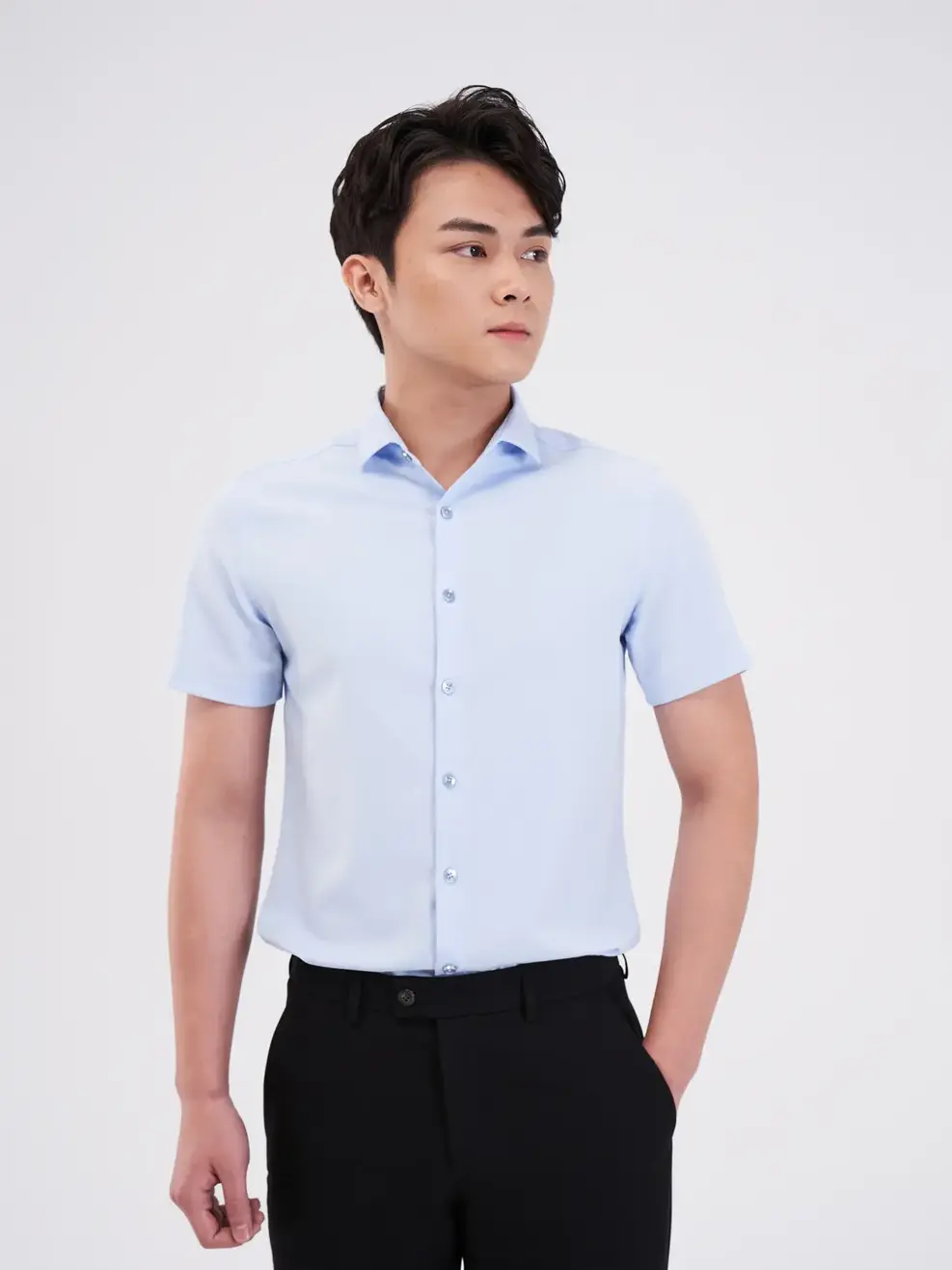 Sơ mi nano cộc tay quốc dân - Xanh nhạt - M