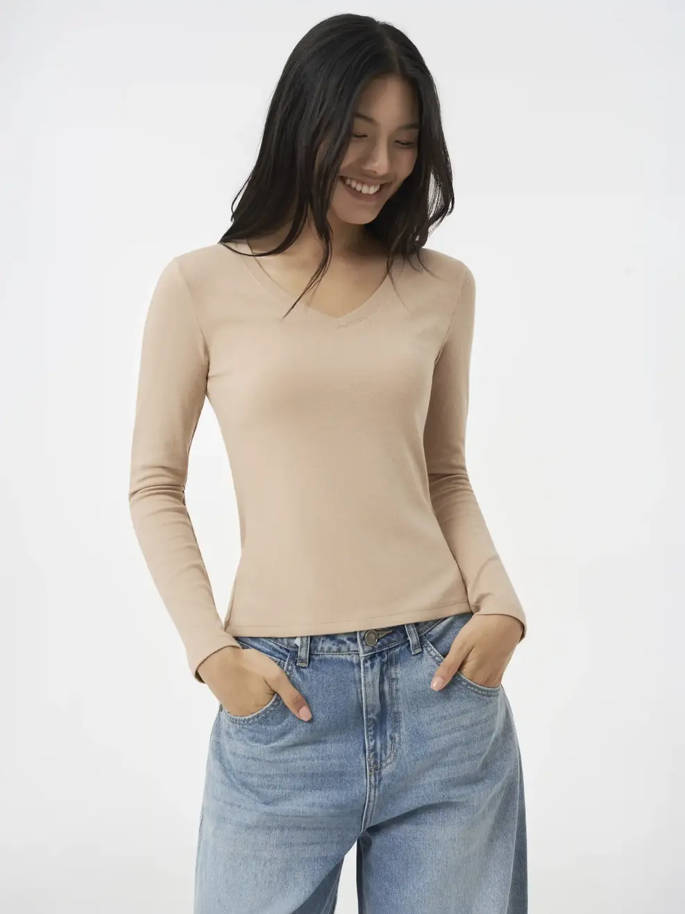 Áo Phông Giữ Nhiệt Nữ Cổ Tim - Be 034 - S