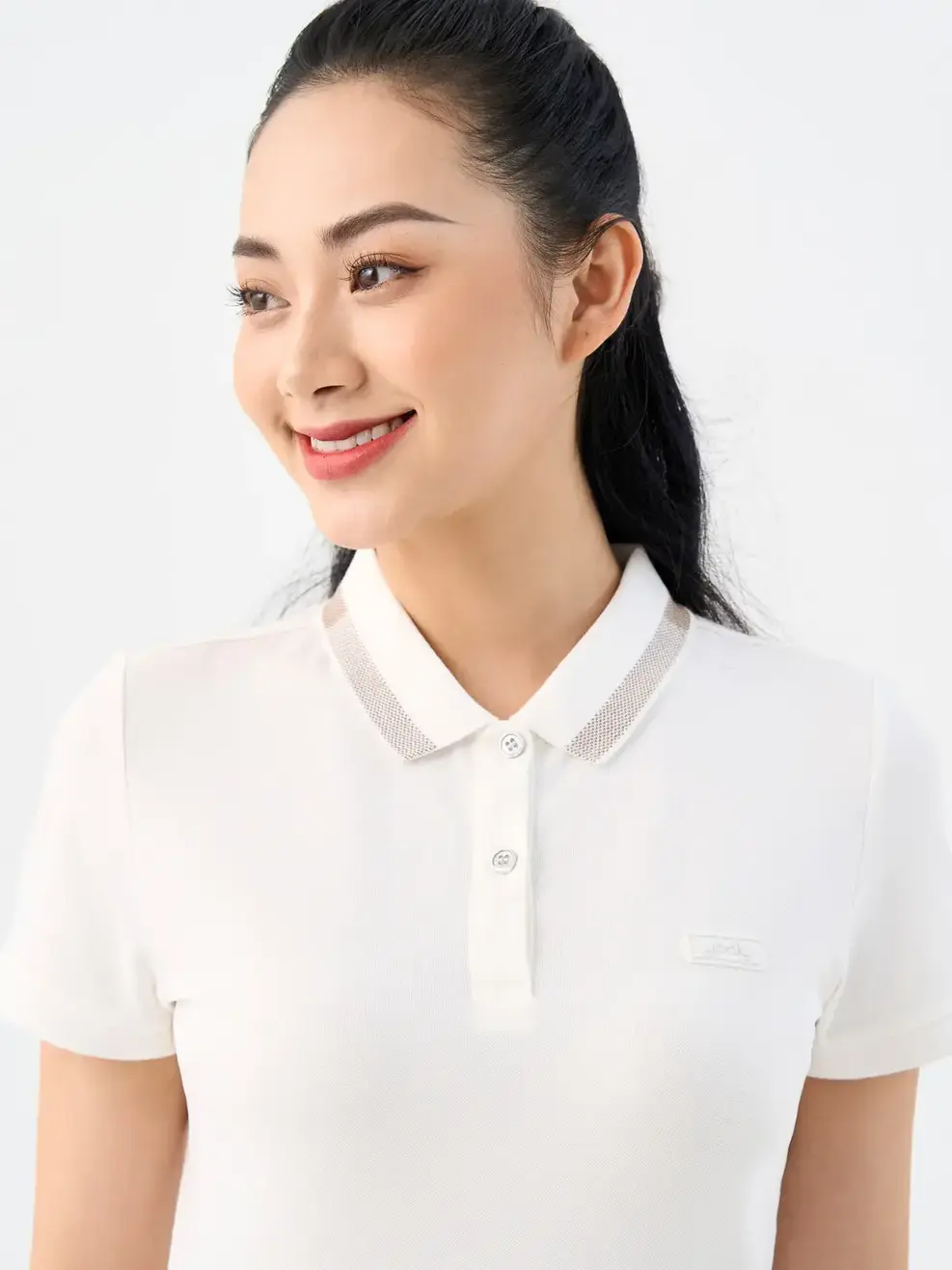 Áo Polo Nữ Mắt Chim Phối Bo-APN3340 - Trắng 001 - S