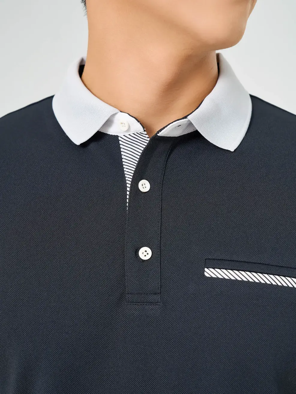 Áo Polo Nam Phối Kẻ Chéo - Đen - M