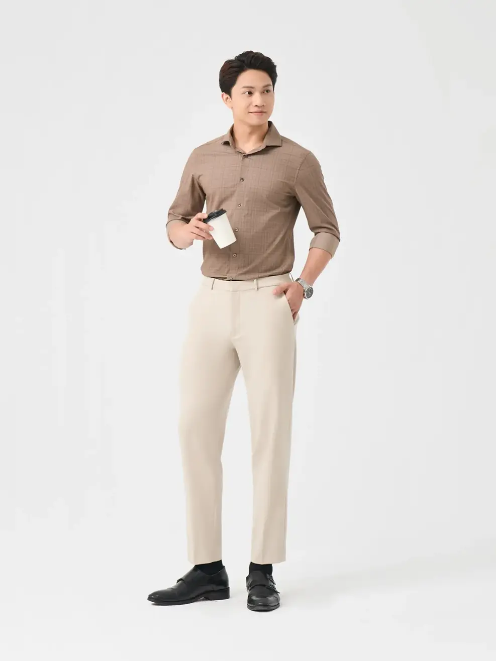 Quần Âu Nam Cạp Chun Ốp - Be - 32