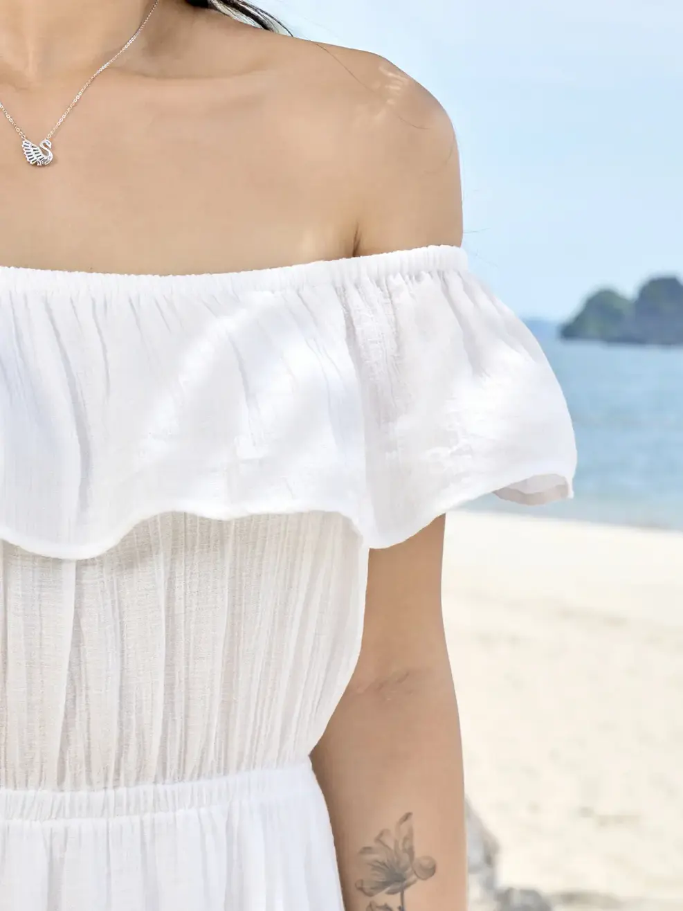 Váy maxi trễ vai - Trắng - S