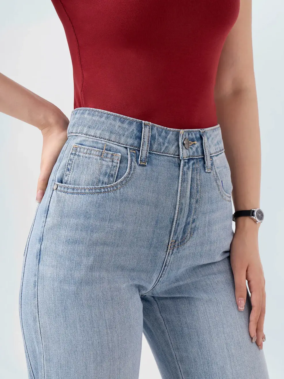Quần Jeans Nữ Straight Cắt Cúp - Màu chàm 003 - 26