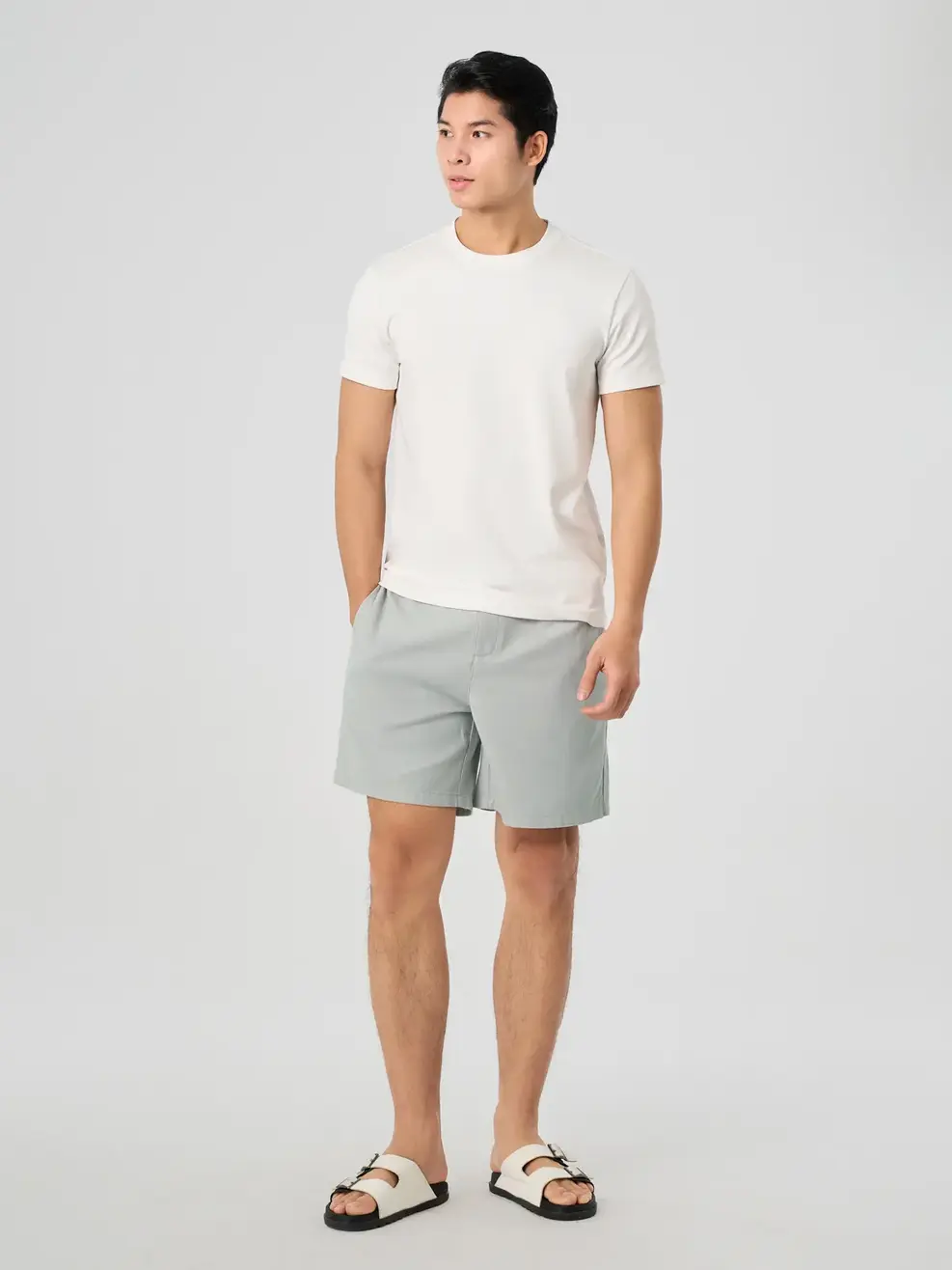 Quần Shorts Đũi Cạp Chun Cúc - Xám 039 - 29