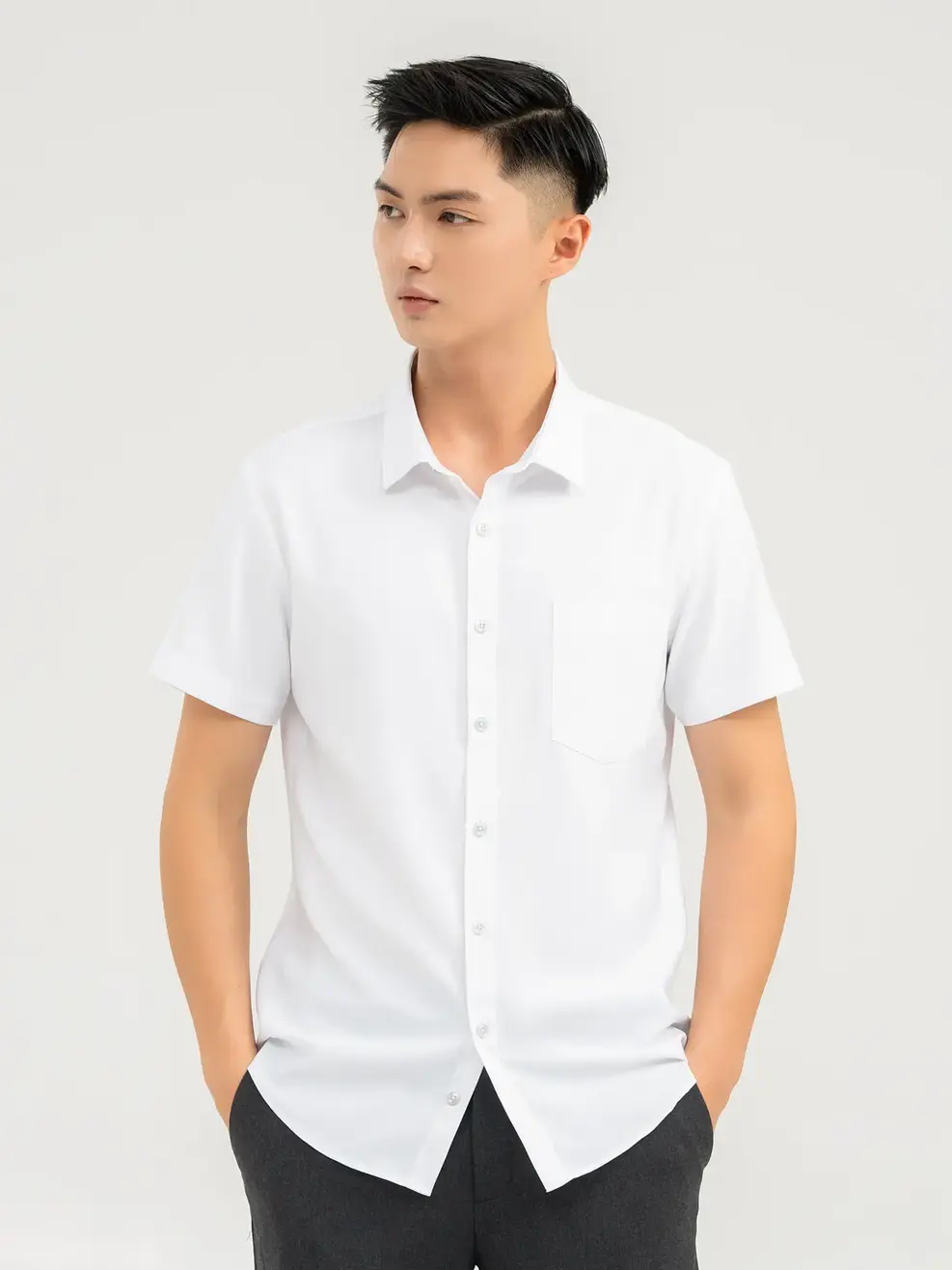 Sơ Mi Cộc Tay Nam Nano Kháng Khuẩn - Trắng - M