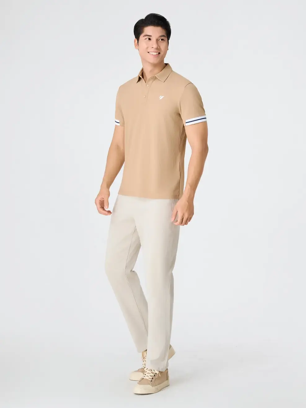 Áo Polo Nam Thể Thao Phối Bo Tay - Màu nâu 019 - S