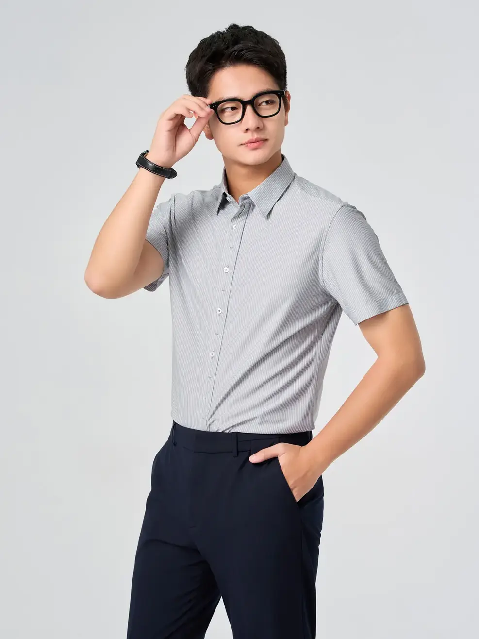 Áo Sơ Mi Nam Cộc Tay Nẹp Kiểu Họa Tiết Kẻ Sọc - Kẻ sọc Xám - L