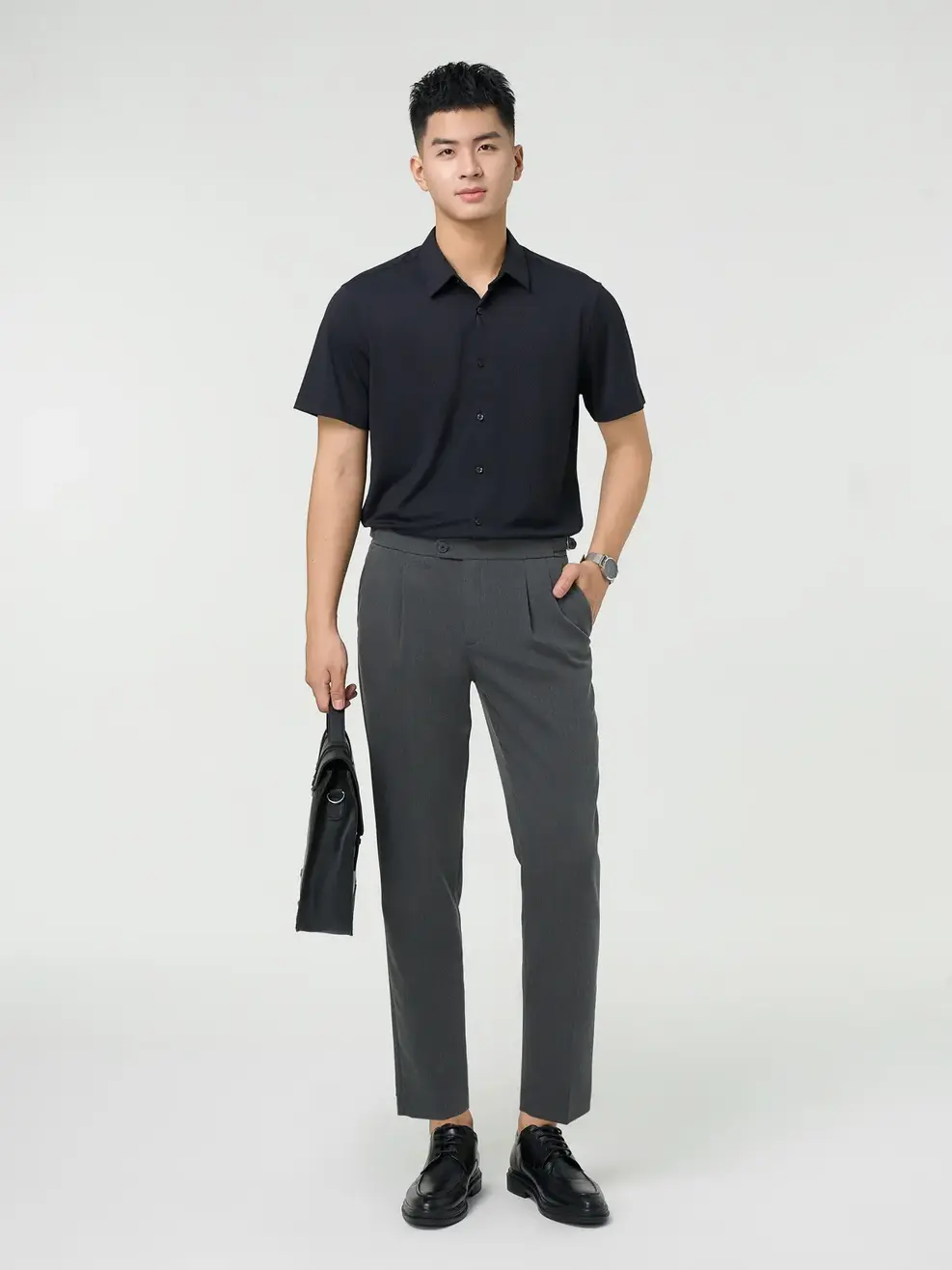 Áo Sơ Mi Nam Cộc Tay Business Bề Mặt Tổ Ong - ĐEN 002 - XL