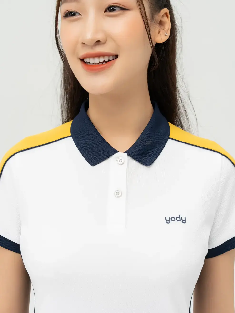 Polo Nữ Cafe Dệt Tổ Ong Phối 3 Màu - Trắng phối vàng - S