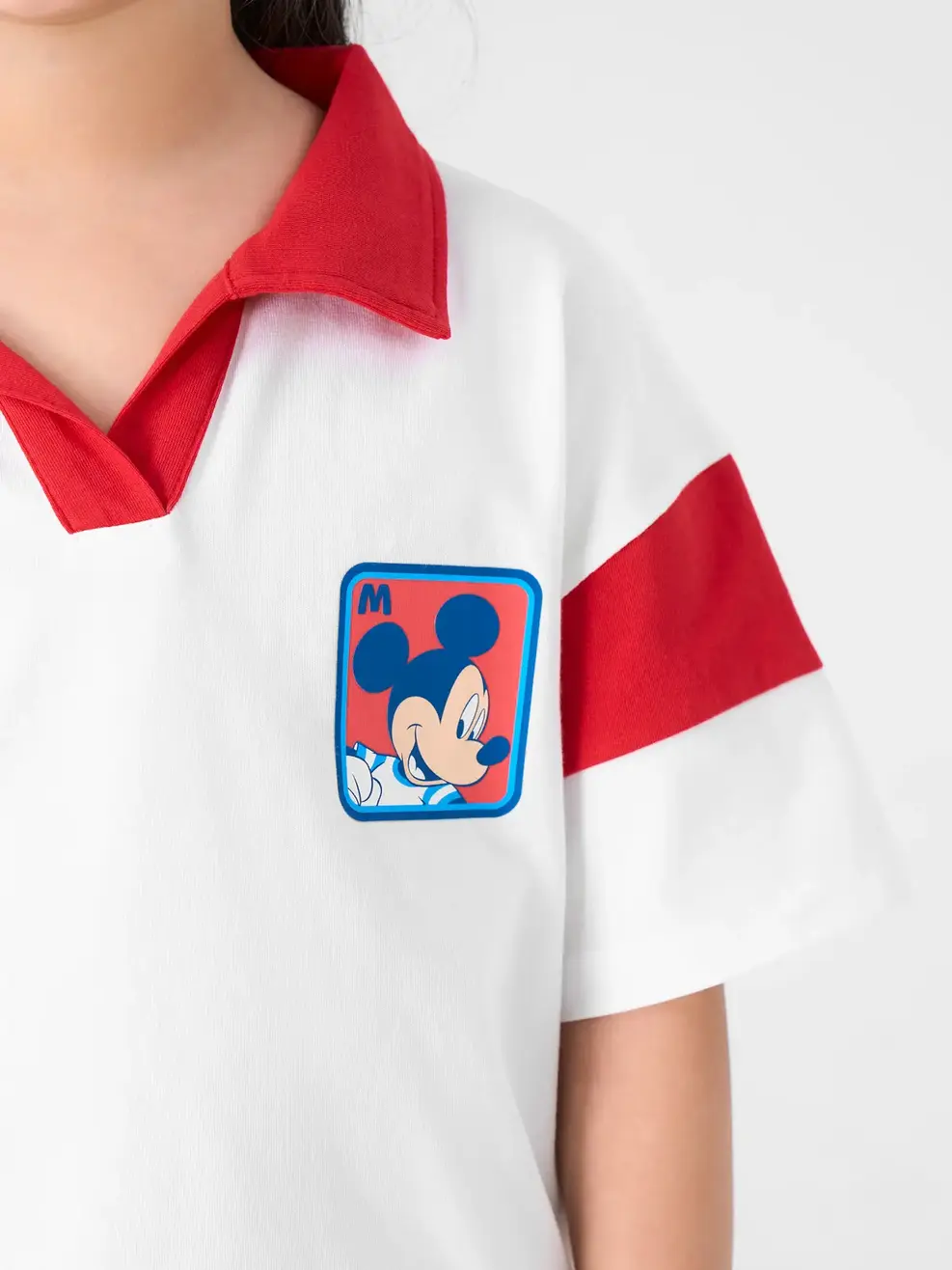 Polo Trẻ Em Phối In Mickey - Trắng phối đỏ - 2-3