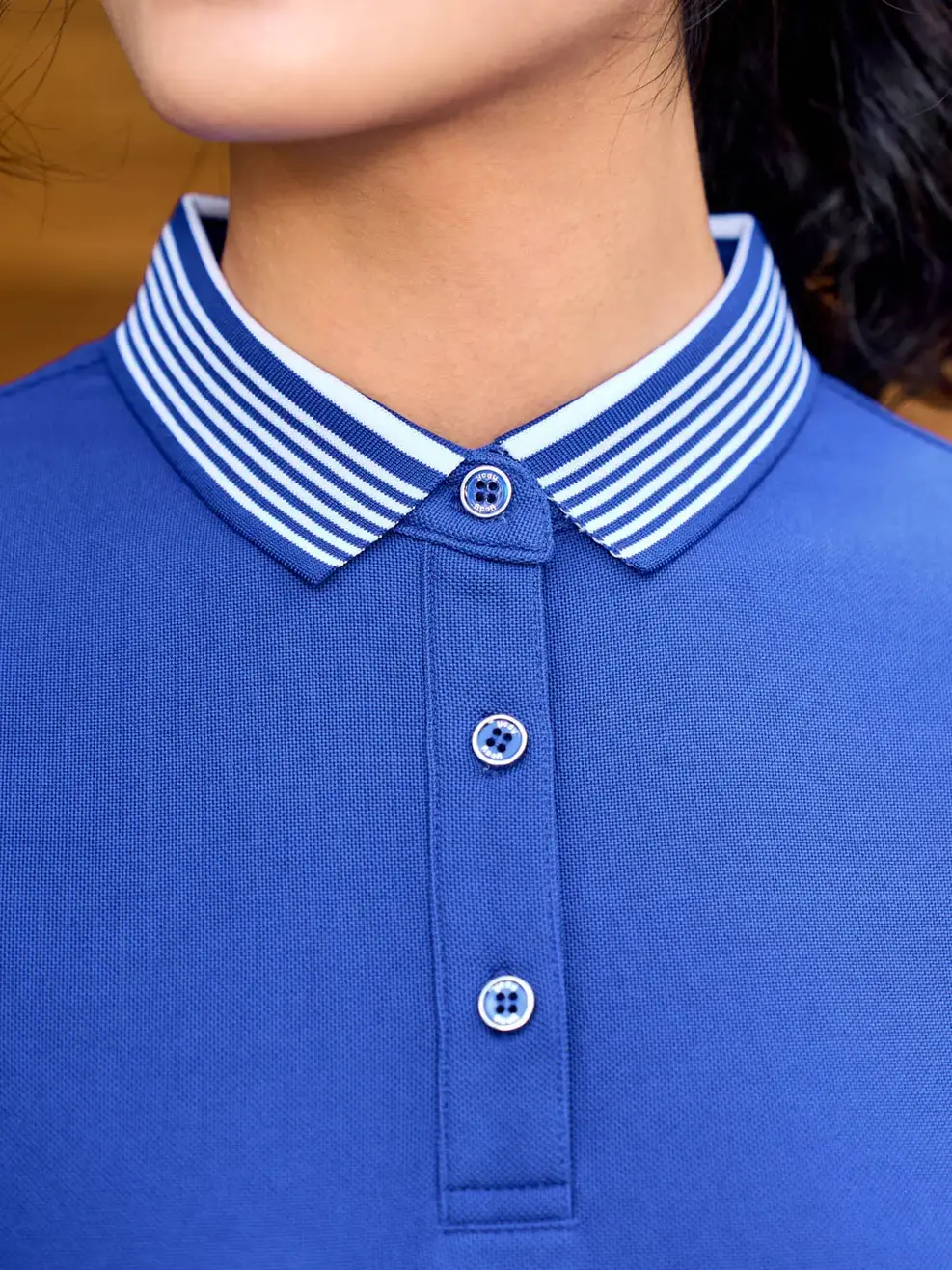 Áo Polo Nữ Airy Cafe bo kẻ to - Xanh coban - S