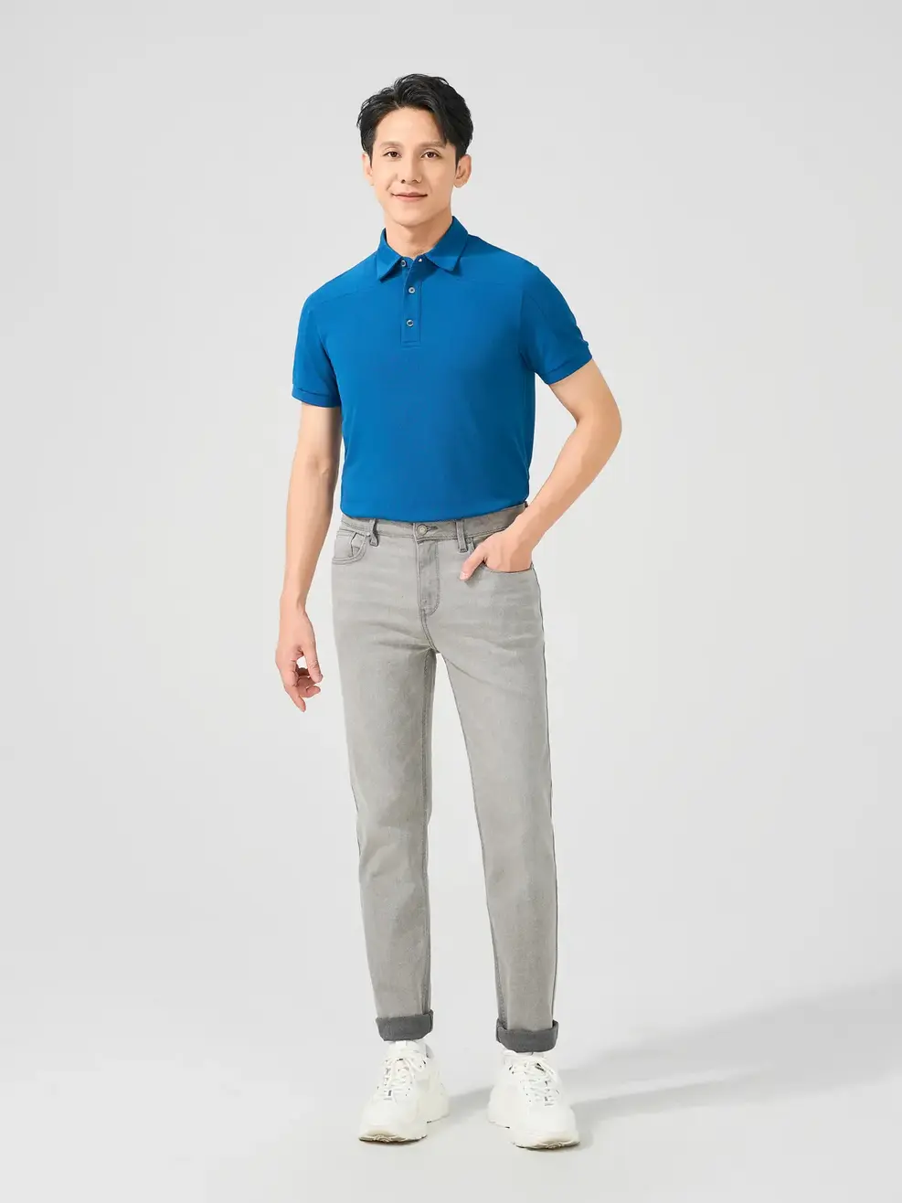 Quần Jeans Nam Slim Fit Poly Bền Vững - Ghi - 28
