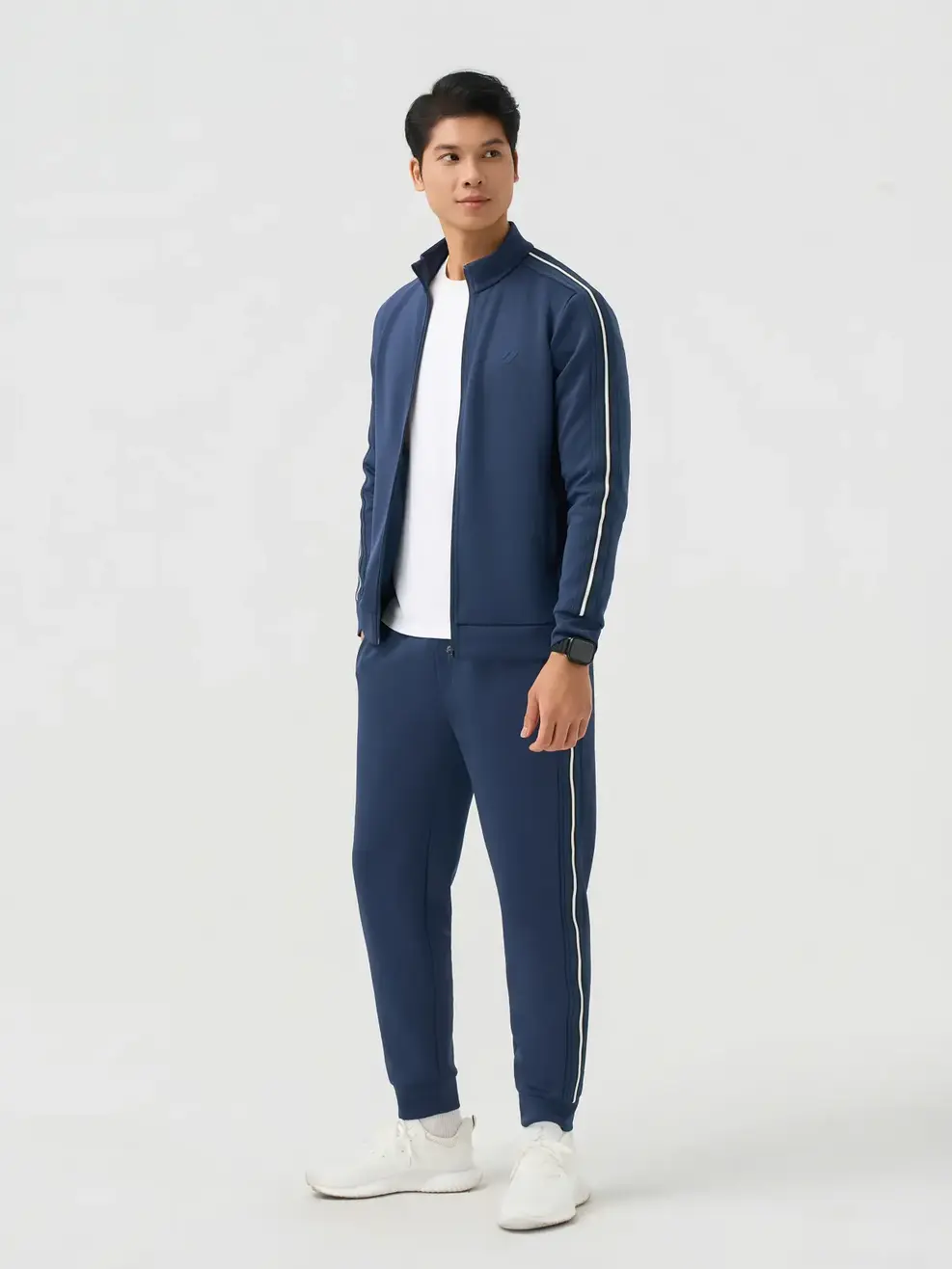 Bộ Đồ Nỉ Nam Thể Thao Phối Dây Dệt - Tím Than 009 - M