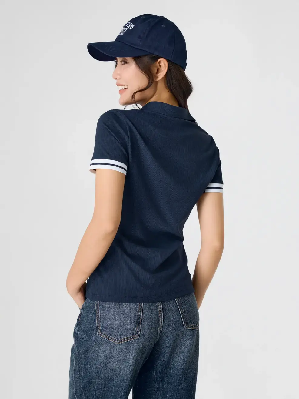 Áo Polo Nữ Thể Thao Phối Bo Tay - Navy 005 - S