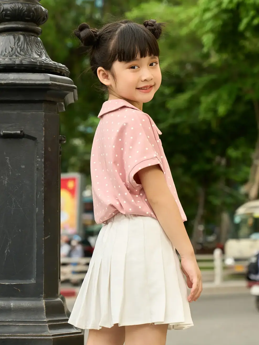Áo polo trẻ em mắt chim chấm bi cổ sen - Hồng - 2