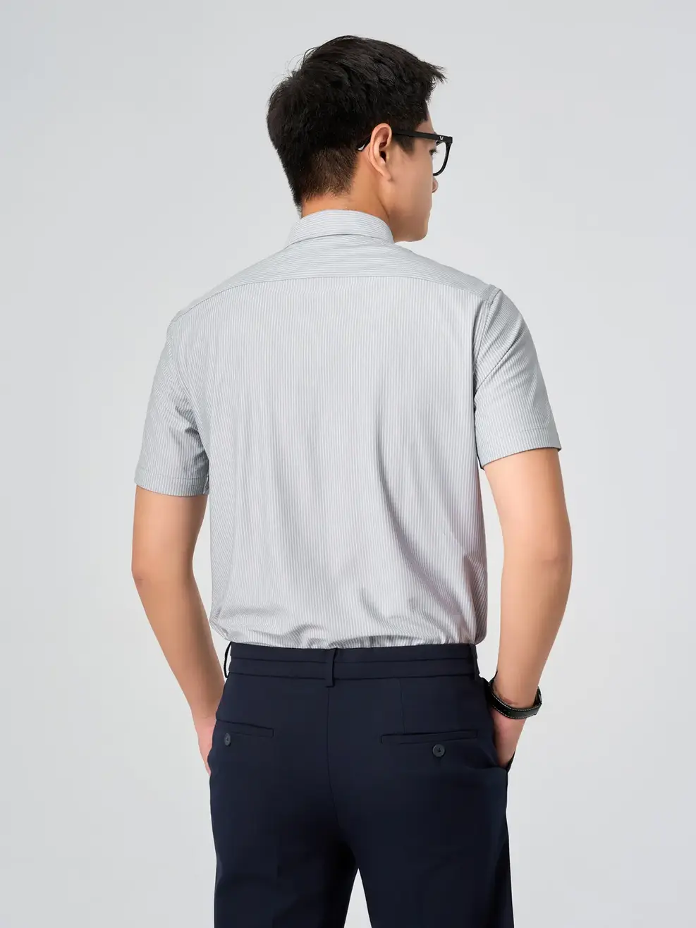 Áo Sơ Mi Nam Cộc Tay Nẹp Kiểu Họa Tiết Kẻ Sọc - Kẻ sọc Xám - L