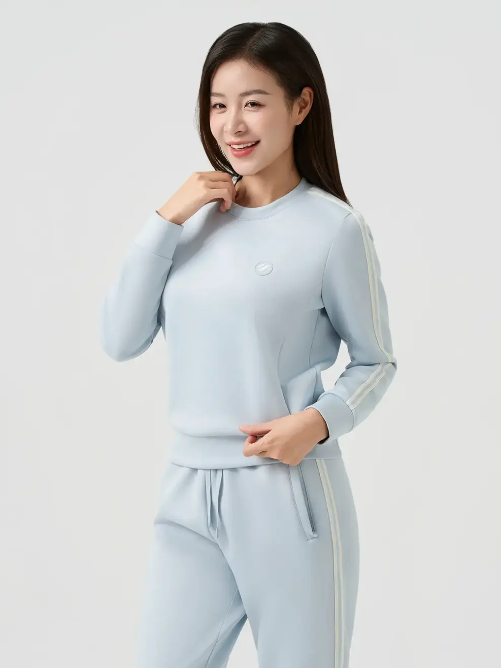 Bộ Đồ Double Face Cổ Tròn Phối Dây Dệt - Xám 193 - S