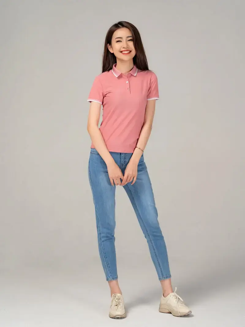 Áo polo nữ airy cool bo kẻ - Hồng - S