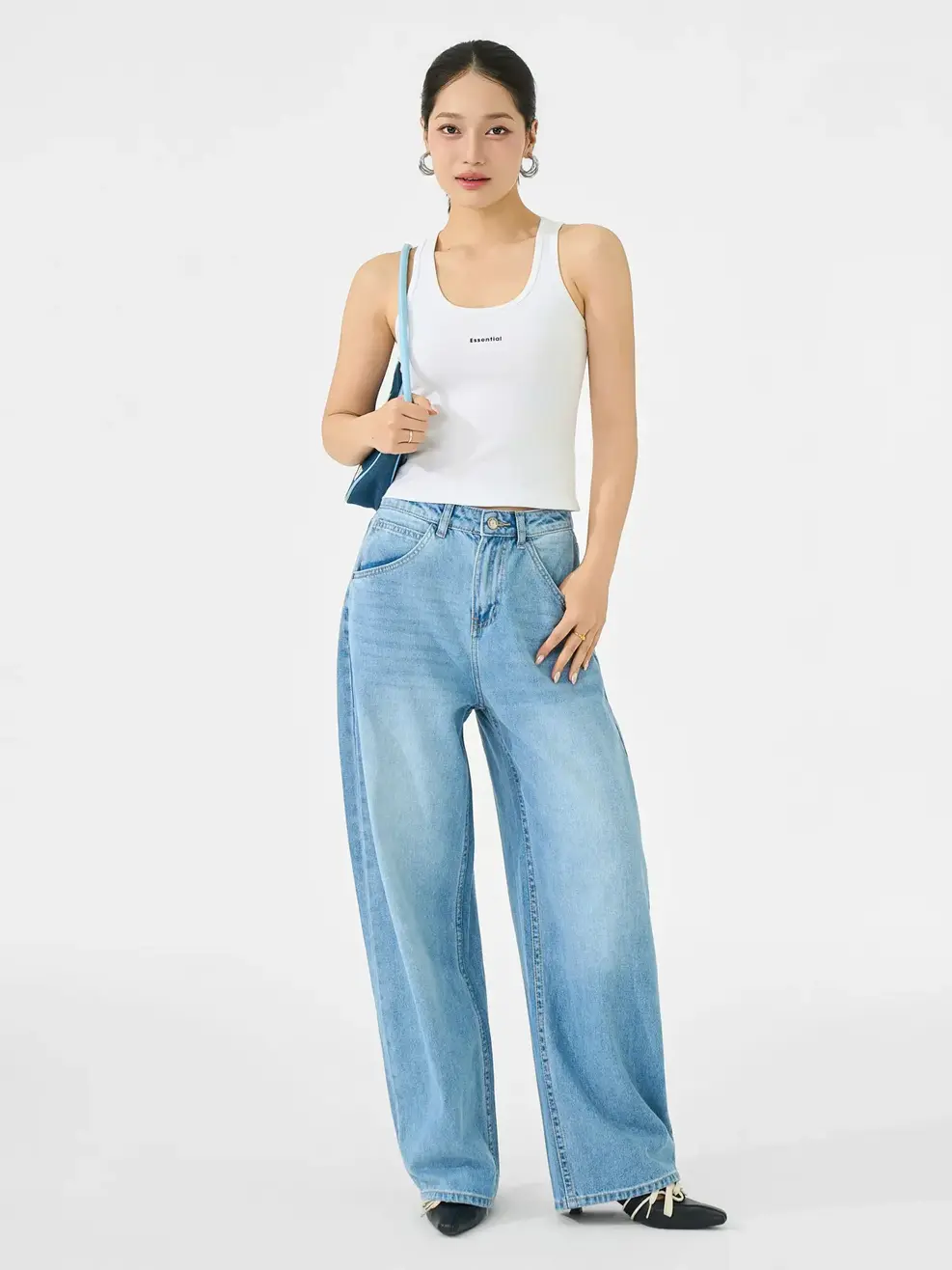 Quần Jeans Nữ Barrel Light Weight - Màu chàm 003 - 26
