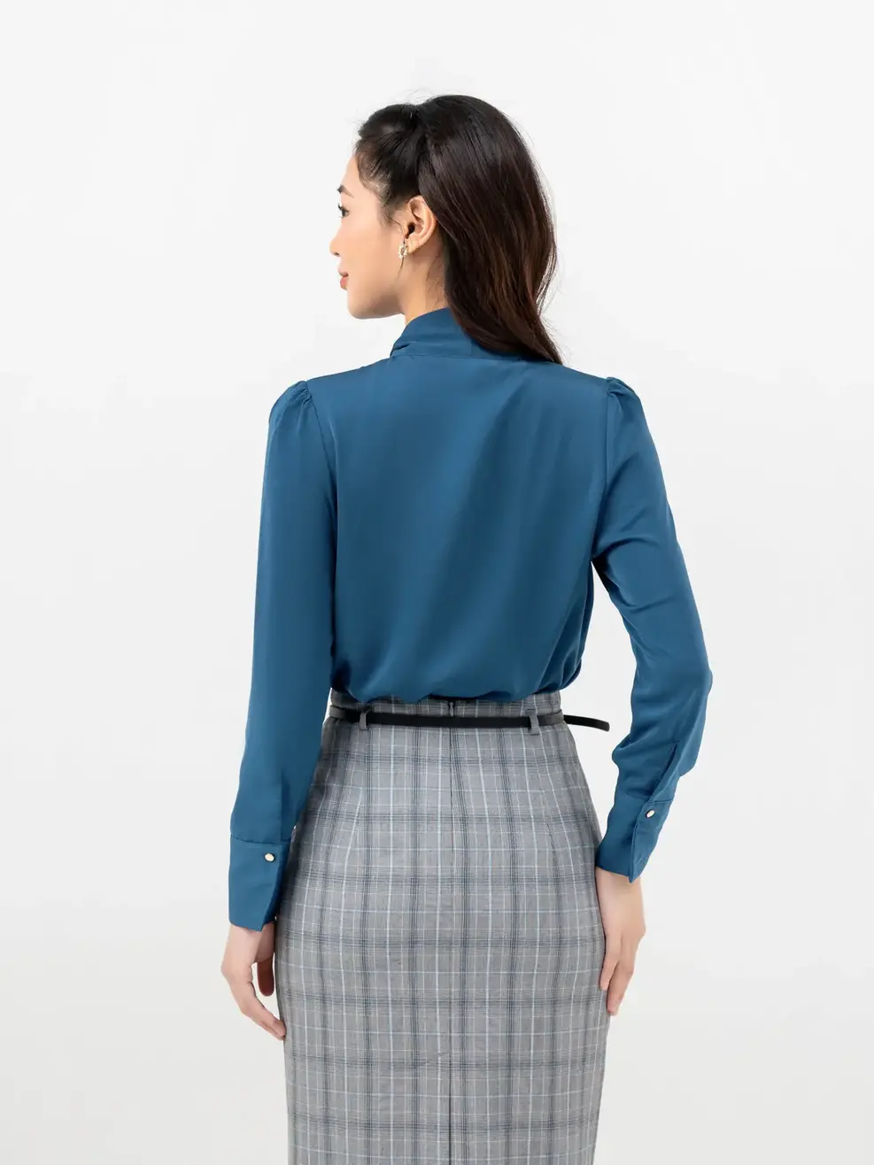 Sơ Mi Dài Tay Nữ Thắt Nơ Lệch - Xanh cổ vịt - S