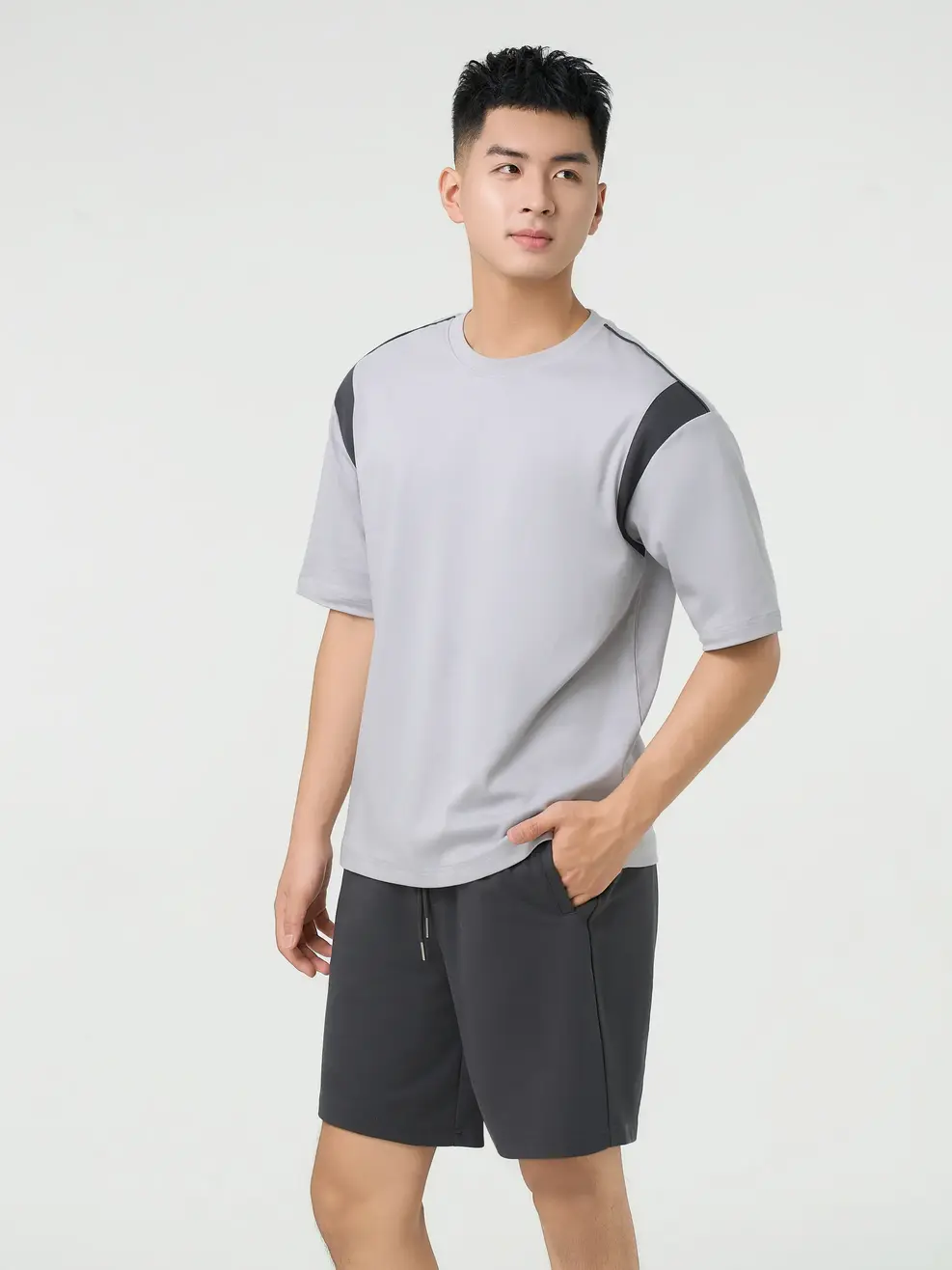 Bộ Đồ Nam Can Phối Nách Lé Vai - Xám 001 - L