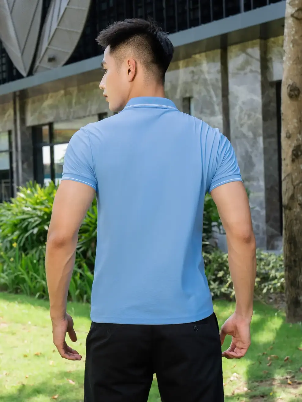 Áo polo nam airycool phối nẹp - Xanh lơ - L