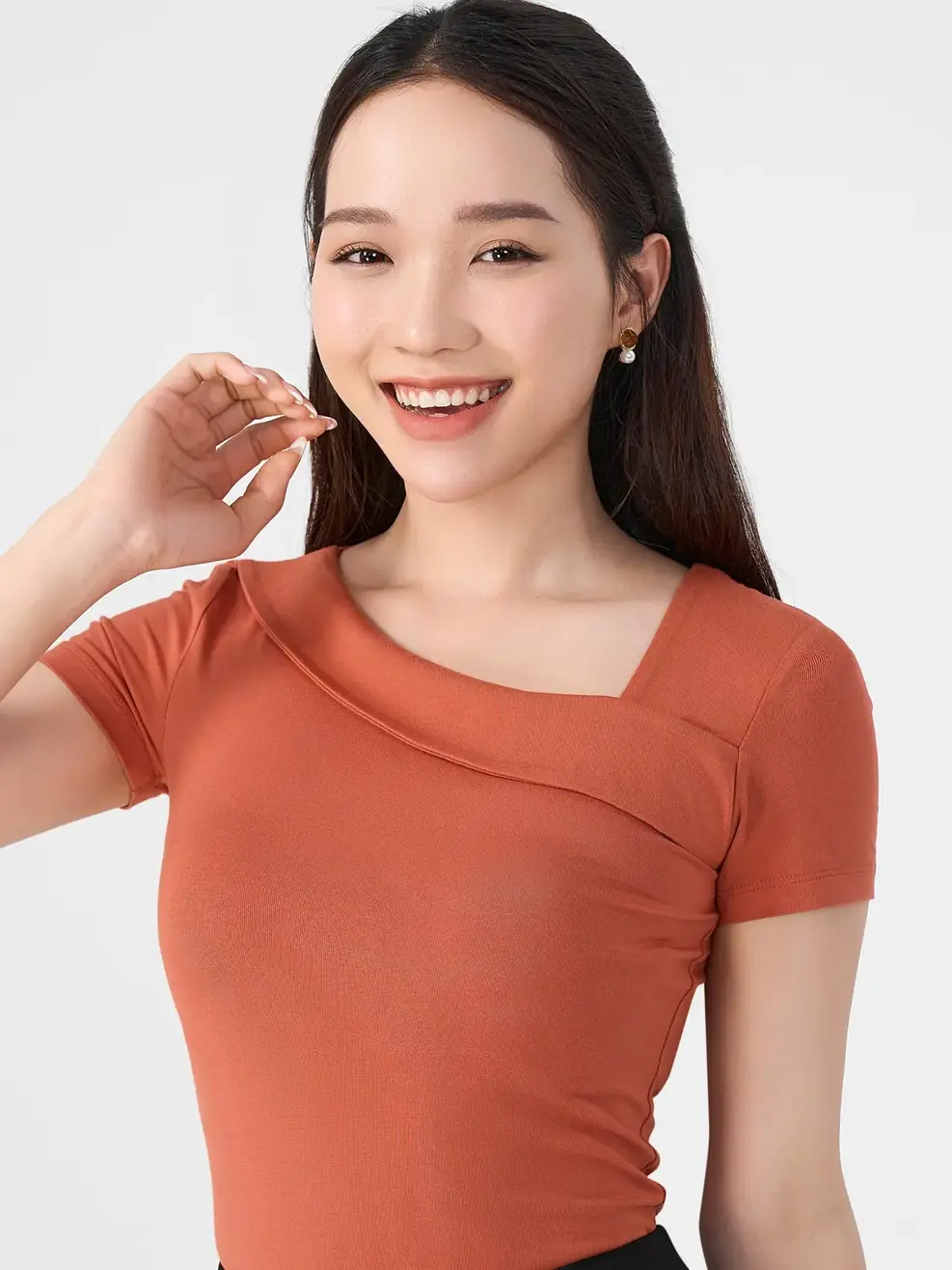 Áo Phông Nữ Cách Điệu - Cam - S