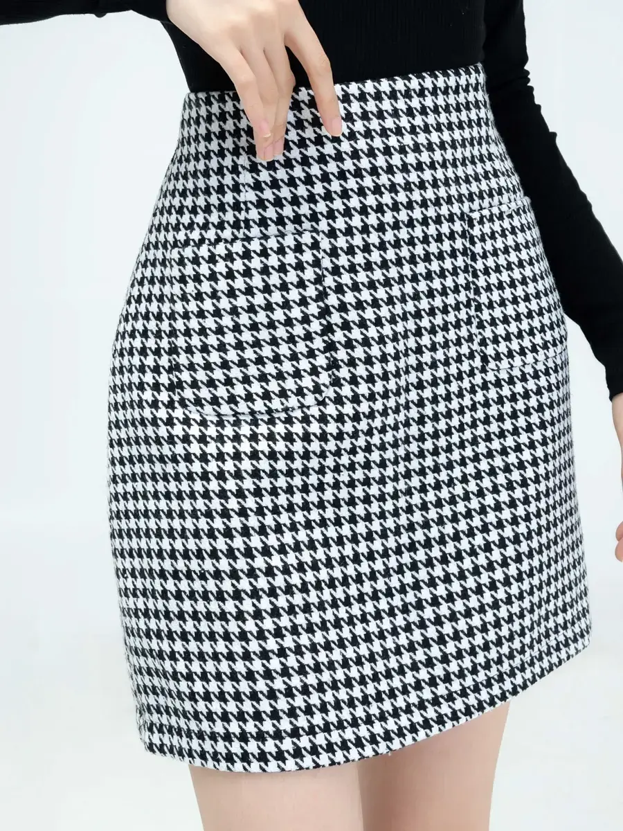 Chân A ngắn tweed - Đen - M