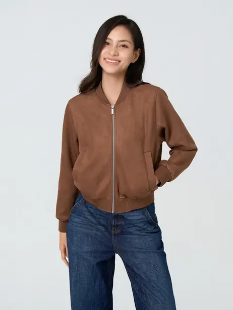 Áo Khoác Bomber Suede Sang Trọng Thời Thượng